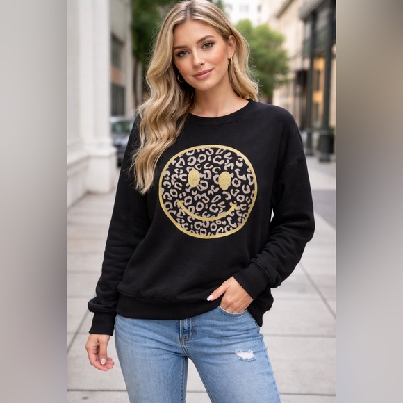 Pennant Tops - Cheetah Print Smiley Face sweatshirt- NWT